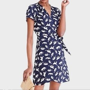 J.CREW Navy Blue and Leopard Print Wrap Dress Size 6